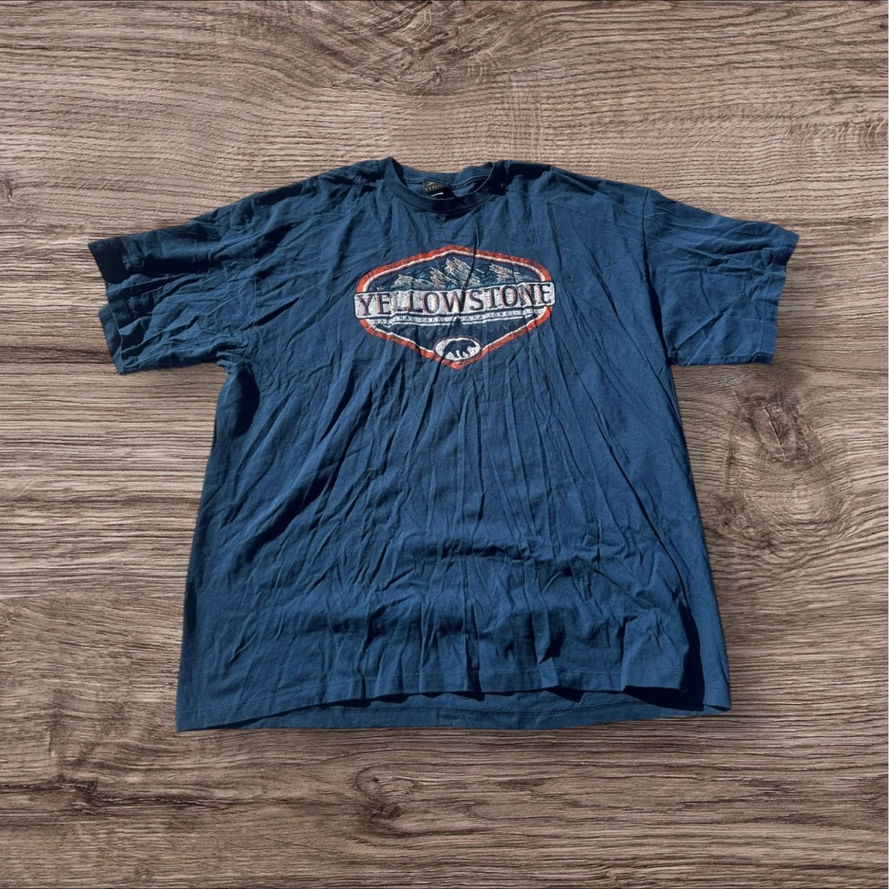 VINTAGE YELLOWSTONE PARK PRAIRIE MOUNTAIN SHIRT ADULT XXL USA MADE‎ BLUE